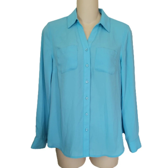 Talbots Blue Button Down Collar Blouse Size Women's Small Petite - Picture 1 of 10